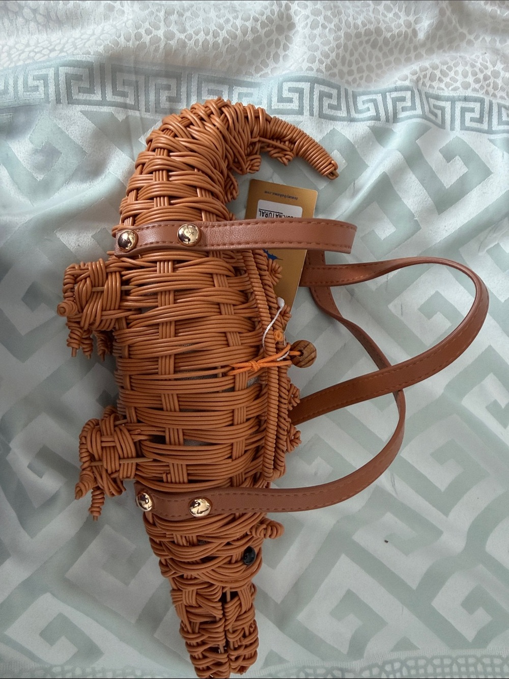 Tommy Bahama Woven Rattan Alligator Bag in Caramel - Picture 6 of 9